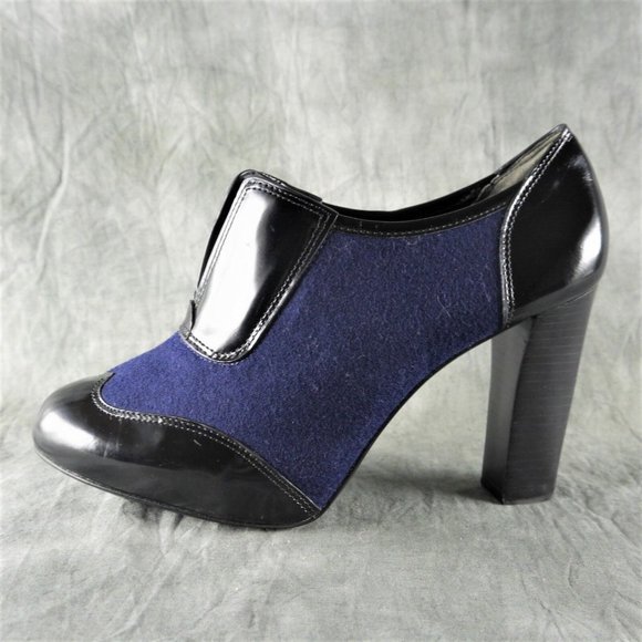 NEW $425 Tory Burch Leighton Black Patent Leather Blue Flannel Bootie Size 8 ANB - Picture 3 of 12